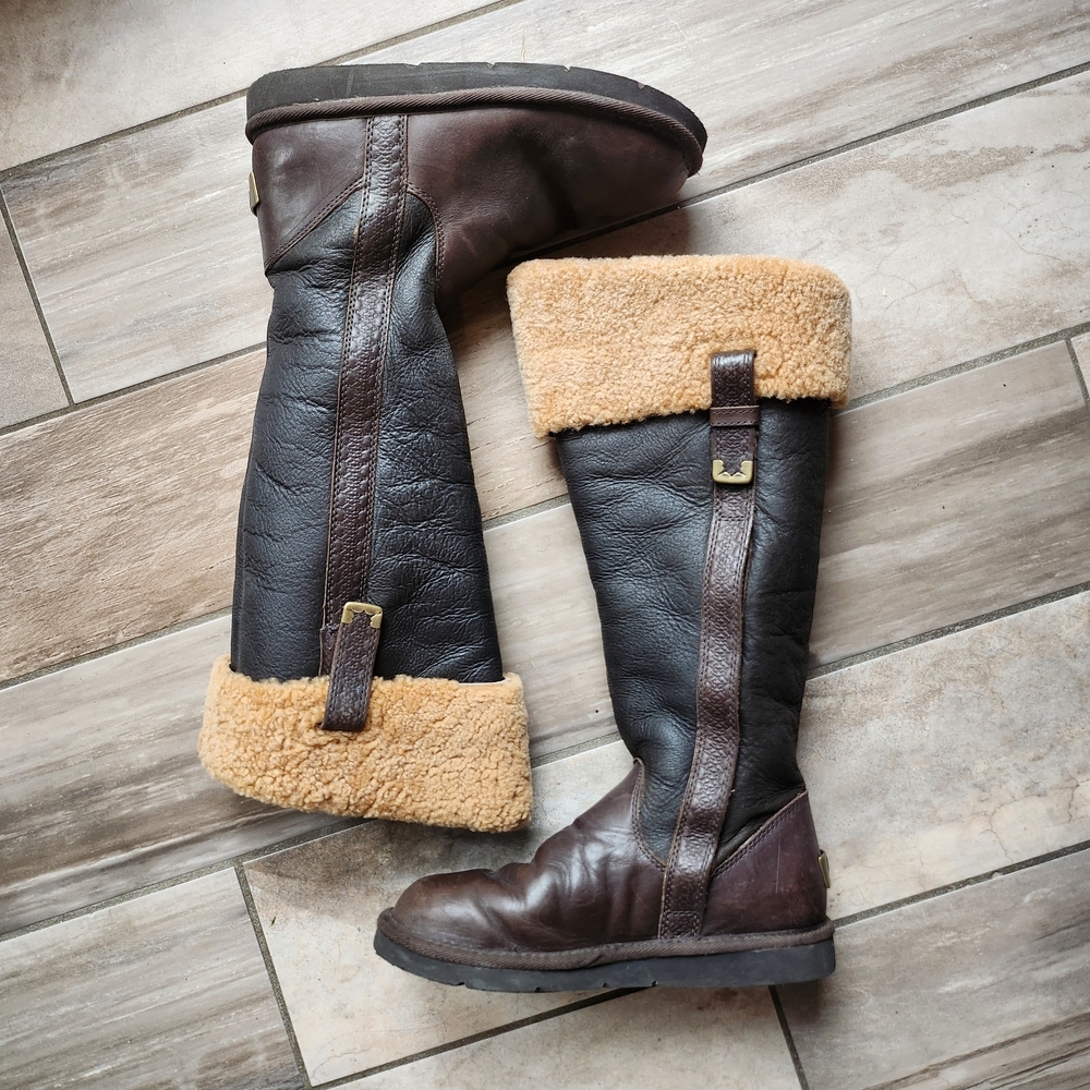 UGG Dark Brown Sherpa Lined Leather Boots